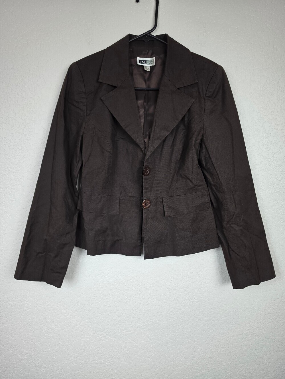 I.N. Studio Petite Brown Cotton Blend Blazer Jacket Size 10P